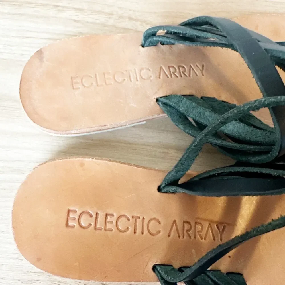 Eclectic Array Careyes Sandals Black Wrap Toe Ring Sandals Flat Size 3 US 6